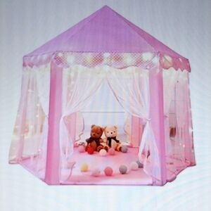 GIRLS PRINCESS TENT Soft Fairy Star Lights Easy Up In-Outdoor Pink Large